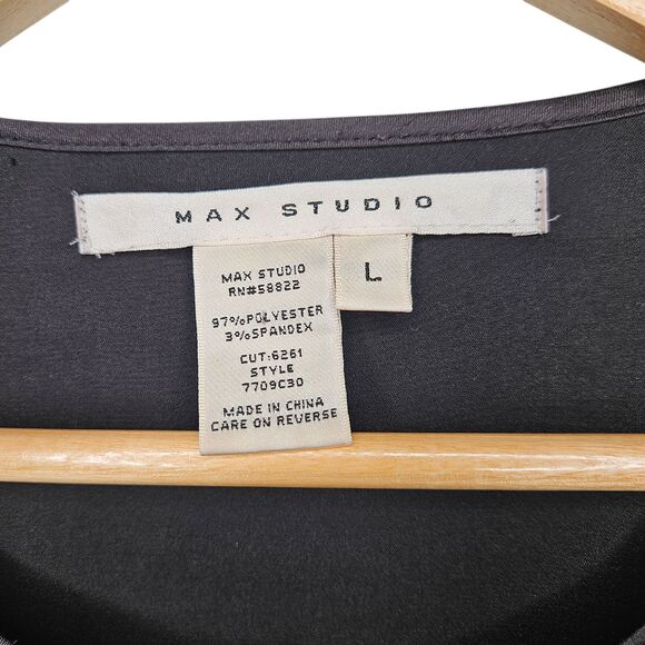 MAX STUDIO Womens Black Satin Blouse L Balloon Sleeves Whimsigoth Witchy Boho - Picture 7 of 7